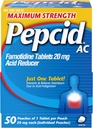 Pepcid AC Maximální síla Heartburn Relief Tablety, OTC medicína Prevents & Relives Heartburn & acid Reflux Vzhledem k kyselé inhalaci, 20mg Famotidin Acid Reducer, Fast- acting, 1 x 50 ct