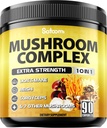Satoomi 10in1 Houbový doplněk Complex - Lions Mane, Cordyceps, Reishi, Chaga a 6 Více - Mozkové doplňky pro paměť a zaměření - 90 Počet - 3 měsíce Dodávka