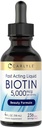 Carlyle Biotin 5000mcg Liquid Drops CLAS124; 4 fl oz CLAS124; pro ženy a muže CLAS124; Berry Flavor CLAS124; Beauty Formule CLAS124; Vegetarian, Non- GMO & Gluten zdarma dodatek