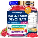 60 Day Dodávka Glycinát hořčíku 400mg gumové s Ashwagandha, L-Theanine, CoQ10, Vitamin D3 & B6, Bez hořčíku gumy pro dospělé a děti, Stress Relief, Spánek & klid, Vegan, Gluten zdarma