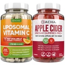 Ultimate Imunitate Boost Bundle - Liposomální vitamín C & Apple Cider Ocet gumy, Detox a Cleanse, Podpora hubnutí ACV s matkou, Žaludek Friendly, High Absorb Potency Ascorbyl Palmitate