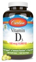 Carlson - Vitamin D3, 4000 IU (100 mcg), Bone & Imunitary Health, Cholekalciferol dodatek, Lepek zdarma vitamín D Kapsle, 360 Softgels