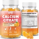 Citrát vápenatý Gummie 1200 mg s vitaminem D3, K2, hořčík, zinek, Kostní podpora pro kosti, Svaly & Sponky, Imunita & Memory Support, 60 Počet