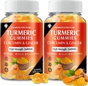 Kurkumin kurkumin gumové se zázvorem & Black Pepper Vegan Pectin Formule pro imunitní zvýšení, Zdravá kůže a společná podpora Žvýkací doplněk pro dospělé a dospívající (2-Pack)