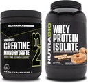 NutraBio Creatine Monohydrát, Neochucené, 300g a syrovátkové proteinové izolát, Skořice Sugar Donut, Doplněk Bundle - Svalová energie, Lean růst svalů, zotavení, a síla