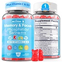 Fosfatidylserine dodatek 100mg, Focus Gummies for Kids Teens + Vitamin C & D3 400IU, Cukr zdarma Děti Brain Gummies Zvýšit pozornost a koncentrace, Žvýkací, Vegan, Gluten zdarma, Non- GMO 60Cts