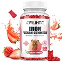 Železné žvejkačky pro děti, ženy a muže, Železný dodatek s multivitaminem - vitamín B Complex, C, B6, B12, Folát, Zinek pro anemii, Nedostatek železa, Krevní stavitel, Energie - Jahoda Flavor, Vegan 60ct