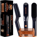 TAME The Wild Beard Brush and Beard Straightener for Men - Ionic Heated Comb with 3 Nastavitelné Temps - Dřevěné Beard Comb for Grooming - Anti- Scald Safety - pro všechny typy vlasů