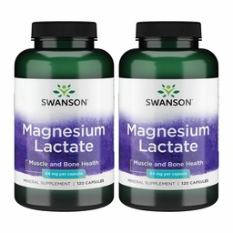 Swanson Magnesium Laktát - Minerální dodatek Podpora svalů a kostí Podpora zdraví - Lactose- Volný laktát minerální forma pro jemnou absorpci - (120 Kapsle, 84mg každý) 2 Pack