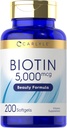 Carlyle Biotin 5000mcg Softgels 124; 200 Počet 124; Vitaminy pro vlasy kůže a nehty 124; Non- GMO, gluten zdarma dodatek