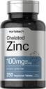 Horbäach Chelated zink Supplement 100mg color 124; 250 Tablet colum124; High Potency & Superior Absorption colum124; Vegetarian, Non- GMO, gluten zdarma