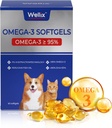 Wellix čistý Omega 3 Rybí olej pro psy a kočky, kůže a kabát dodatek pro vypouštění, Promotes srdce, kůže, plášť, kloub, a imunitní zdraví více než 95% Omega 3, bohaté na EPA + DHA, 60 Softgels