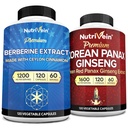 Nutriční Premium Korean Panax Ginseng Dodatek & Berberine doplňky Bundle: High- Absorpce Berberine Complex & Genuine Red Ginseng Bundle pro denní Clarity, Vitality, & Wellness