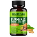 NATURELO Kurkumin Kurkumin - BioPerine pro lepší absorpci - Black Pepper, Ginger Root, Kurkuminoidy - Podpora společného nepohodlí na bázi Plant- 120 Veganských kapslí