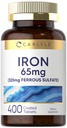 Carlyle Iron Ferrous Sulfate 325mg, 65 mg IR 124; 400 tablet IR 124; Non- GMO, gluten Free, a vegetariánský dodatek IR 124; vysoká účinnost