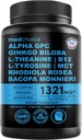 12- in-1 Nootropní Ginkgo Biloba pro podporu mozku, paměť a zaměření - B12, Alpha GPC, L Theanine a Choline Doplňky s bioperine Non Caffeinované 1321mg (60ct)