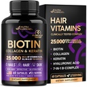 NUTRAHARMONY Biothrin 124; kolagen 124; hyaluronová kyselina 124; keratin - Podpora normálního růstu vlasů cyklus - kůže a nehty - 25000mcg Vitamíny B1, B2, B3, B6 & B7 - pro ženy a muže - Vyrobeno v USA 124; 60 Kapsle