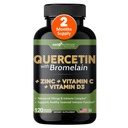 Gade Nutrition Quercetin s bromelainovým vitaminem C a zinkem vitaminem D3 (124; doplněk imunitní podpory v Kapsle 124; Non- GMO, gluten- Free, Vegan (124; vyrobený v USA) 124; 2 Měsíční dodávky