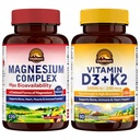 Vitalitown Magnesium Complex & Vitamin D3 K2 Bundle (Balení po 2) 124; pro Bone Heart Immunication & Muscle 124; Magnesium Glycinát, 10000IU D3, MK-7 Glycinát 124; 120 Mag Caps & 90 D3 Softgel