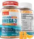 Vegan Omega33 Gummies 1280mg + COQ10 + vitamin D3 K2 (MK7), Omega 3 Fish Oil Alternative pro dospělé w / EPA 600mg DHA 400mg & MCT Olej, žádné ryby chuť z mořských řas, pro mozek, oko, imunita, 1 balení