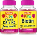 WellYeah Vitamin D3 + K2 Děti + Biotin Děti, Gummies Bundle - Velký přípitek, doplněk vitamínu, gluten zdarma, GMO zdarma, Žvýkací žlab