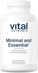 Vital Nutrients Minimal and Essential Multivitamin | Vegetarian One per Day Multi Vitamin, Mineral, & Antioxidant Supplement* | Iron-Free | Gluten, Dairy, Soy Free | Non-GMO | 180 Capsules