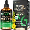 Mullein Drops for Lungs - USDA Organic Liquid - Mullein Leaf Extract Supplement - Made in USA - Lung & Bronchial Cleanse for Smokers - Respirační zdravotní podpora - Jako tinktura, čaj, pilulky - 4 fl oz