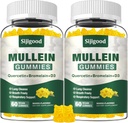 2 Pack Mullein Gummies pro plíce, Mullein Leaf Extract dodatek pro trávicí a dýchací a imunitní podporu s Bromelain, Quercetin, Mango Flavor, 120 Počet