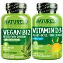 NATURELO Vitamin D - rostlinná látka z Lichen - 180 Mini kapsle, Vegan B12, 1000 mcg methylkobalamin - 90 tobolek