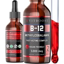Vegan Liquid B-12 Drops - 60 x 5000 mcg Extra Strength Raspberry Ochucený vitamin B12 Tekutý methylkobalamin sublingvální dodatek 124; Určeno k maximalizaci absorpce a energie 124; Gluten zdarma