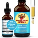 My Spectrum Heroes Contribute & Focus Downs - Brain Support with L-theanine, GABA, Huperzine A - Enhance Focus for Kids or Dospělí - Boost Koncentrace pro děti & Teens - 2.02 FL oz. (60 ml)
