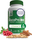 Zdraví Thru Nutrition GlucoPro Max - s 1,500mg Berberine, Chrominex + Chromim, a 1,000mg Skořice 124; Vegan, Non- GMO, gluten zdarma 124; Balení 180