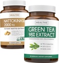 Nattokinase & Green Tea (1-Month Supply) Energy Boost Bundle - Nattokinase 2000 FU Výkonné přirozeně fermentované Soybeans (60 Caps) & Green Tea Extract 98% s EGCG (Non- GMO) Přírodní metabolismus Boost