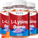 L- Lysin 1000mg Gummies - Podporuje pleť, Lip, Vegan, Gluten Free, 60 Žvýkací lysin pro dospělé, Vitamíny Tissue Zdraví a imunitní systém, Amino kyselina vitamin dodatek a komplexní doplňky (3 Pack)