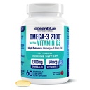 Oceanblue Professional Omega-3 2100 s vitaminem D3 - 60 ct - Triple Strength Burless Fish Oil Supplement s vysokým potenciálem EPA, DHA, DPA a vitaminem D3 - Wild-Caught - Orange Flavor (30 Služeb)