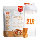 310 Nutrition All- in- One Meal Náhrada Shake Powder w / Shaker Cup Starter Kit - High Protein Fiber Rich Vegan Superfood Blend - Sugar- Free, Keto & Paleo Friendly, Low Carb - Karamel Sundae 14 srv