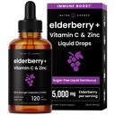 NutraChamps Organic Elderberry Syrup - 5000mg Elderberry Extract s vitaminem C & Zinc - Black Elderberry Liquid Drops - Sugar- Free Imunity Booster, Vegan, gluten- Free