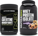 NutraBio Creatin Monohydrát, Neochucené, 300g a syrovátkové proteinové izolát, borůvkový muffin, Doplněk Bundle - Svalová energie, Lean růst svalů, zotavení, a síla