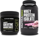 NutraBio Creatine Monohydrát, Neochucený, 150g a syrovátka izolát, jahodová zmrzlina, Doplněk Bundle - Svalová energie, Lean růst svalů, zotavení, a síla