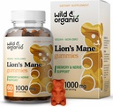 Wild & Organic Lions Mane Houba Gummies 1000mg - Natural Lion 's Houba Supplement Gummies - 60 Chews for Focus and Brain Energy Support - Vegan, Non- GMO