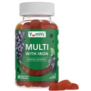 YUM-V 's železné gumy - Multivitamin Železný dodatek s vitamínem C, A, B & zinek, podporuje krevní kyslík, Veganské doplňky pro ženy, muži a děti pro růst a vývoj - Grape Flavor 124; 60 Počet