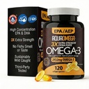 Triple Strength Omega 3 Rybí olej doplňky, High EPA Rybí olej Omega 3 doplňky, EPA a DHA Omega3 mastné kyseliny s vitamínem D, High potency Omega3 dodatek, 120 Softgels, bez příchutí