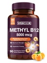 Vitamin B12 Sublingvální, Methylkobalamin 5000mcg pro výrobu energie, energie, Nerve & Cell Support, Natural Peach Flavor, Vegan, Nulový cukr, 90 Rychlé rozpuštění tablety
