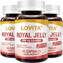 Lovita Royal Jelly 333 mg, 3: 1 Koncentrát, s 20mg 10-HDA, přírodní zdroj Super Food, podporuje zdraví a výrobu energie kůže, 60 Kapsle (balení po 3)
