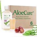 AloeCure USDA Organic Aloe Vera Juice Grape Flavor, Vyrobeno do 12 hodin sklizně - Čistá Aloe Vera Digestive & Imunitation Health Dodatek, Pomáhá udržet vyváženou kyselost žaludku, 16.7oz x 6 Btls