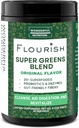 Flourish Super Green. Zelený Powder Mix for Energy, s Chlorella Organic Spirulina, Beet Root Powder, Enzymes & Probiotics, Original, 30 Servings