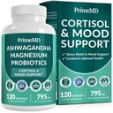 5-in-1 Cortisol dodatek pro ženy a muže s Ashwagandha pro Calmness, Focus, a Adrenal Supplementary with Shilajit Extract, Magnesium Glycinate, Probiotika (120 ct) (balení po 1)