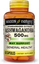 Mason Natural Ashwagandha 500 mg, Adaptogen pro podporu stresu a energie, Bylinný dodatek, 60 denní dodávka