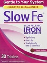 Slow Fe Iron Supplement - Tablety s pomalým uvolňováním, vysoká účinnost, jemný na vašem systému, 30 Tablet (balení po 3)