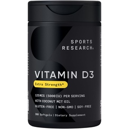 Sports Research® Vitamin D3 5000iu/125mcg with Coconut Oil, 360 Softgels